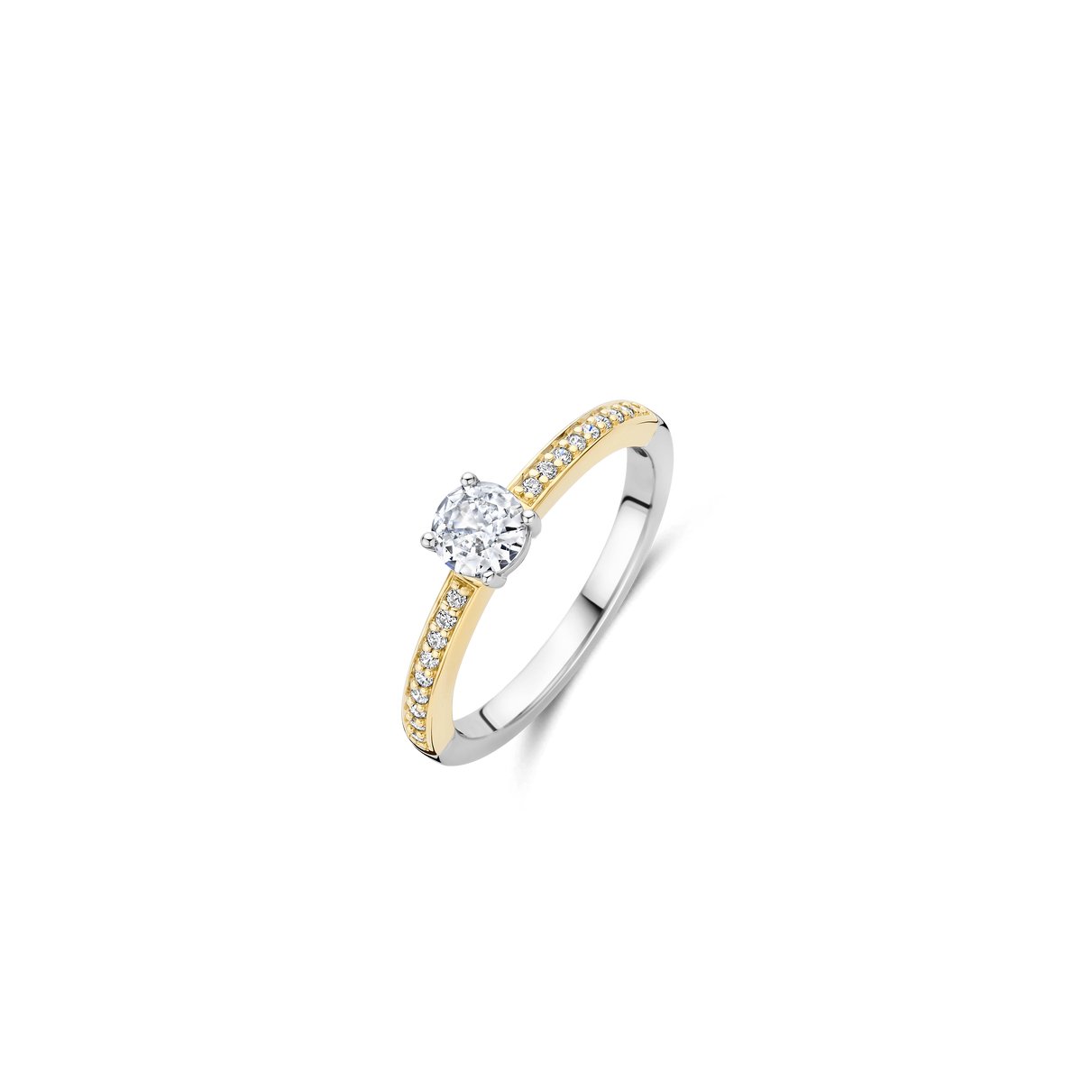 TI SENTO Dames Ring - 925 zilver - Zirkonia met geel verguld - Maat 17.25 mm / maat 54 - 12109ZY