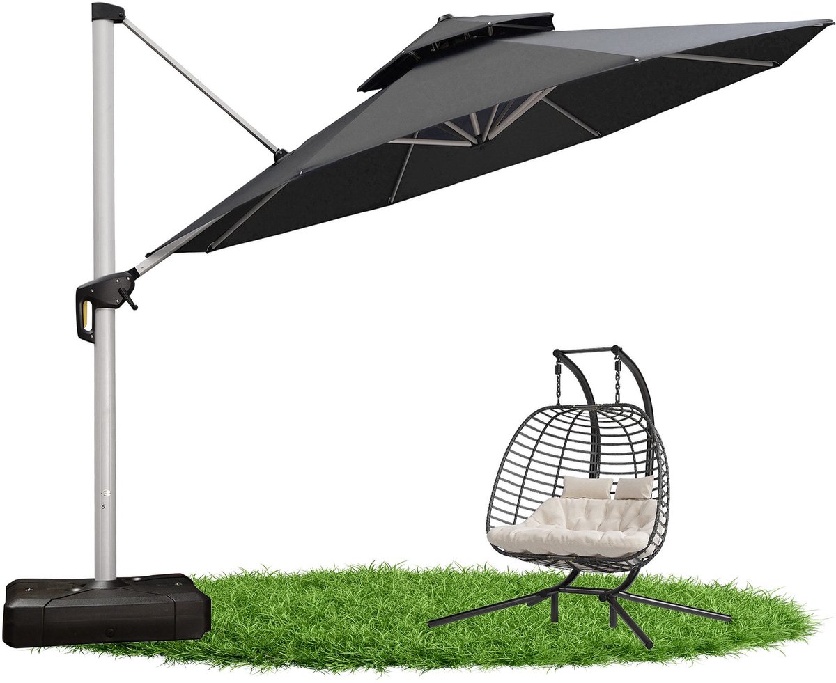 PURPLE LEAF Ronde Parasol – Dubbel Top – 360 °Graden Rotatie – UV werend doek– Windbestendige Zweefparasol