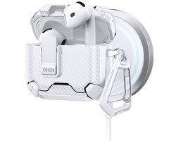 Telestore - AirPods 4 Carbon hard case cover - Carbon hybride wit hoesje Beschermhoes - AirPods 4 Cover - hoesje geschikt voor Apple Airpods 4 - wit - Carbon hard cover - met MagSafe functie