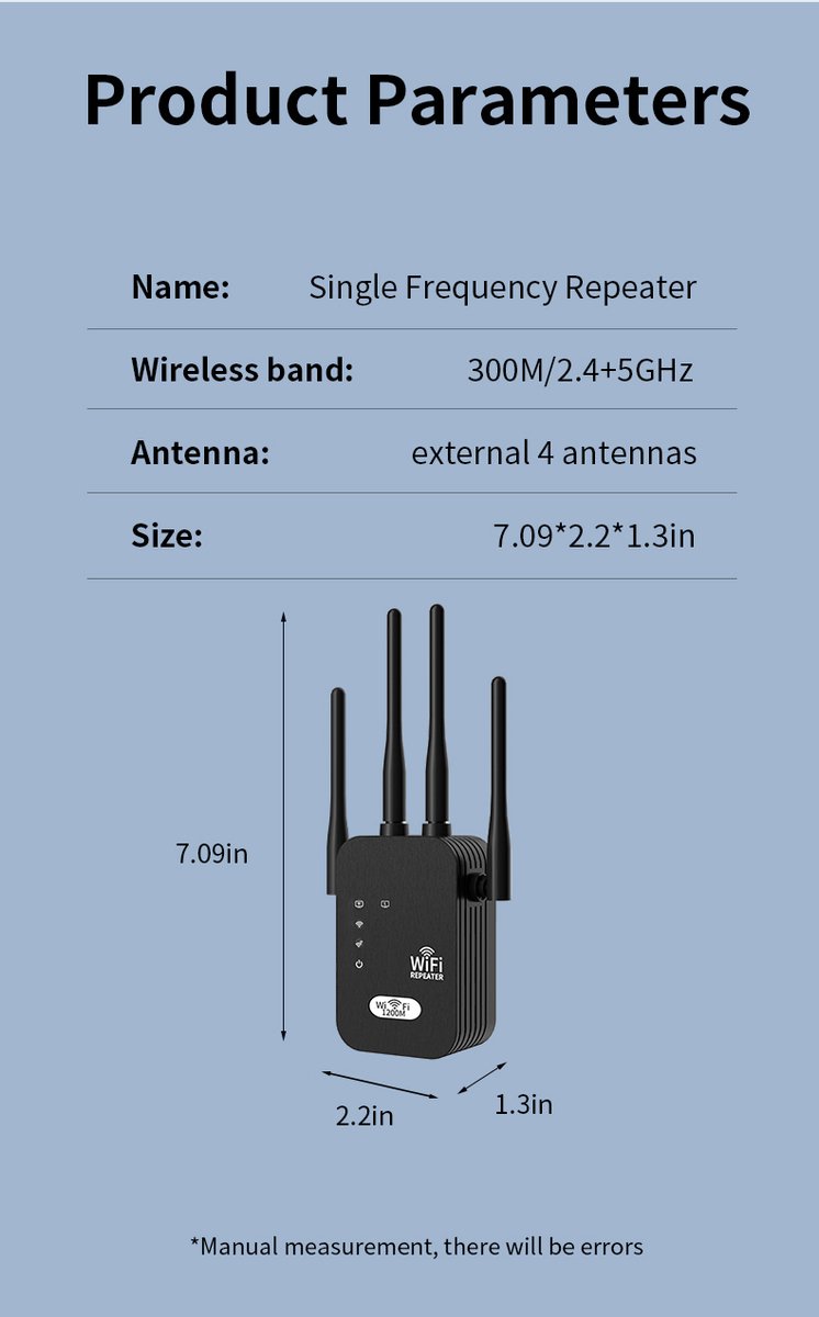 Nademoli WiFi Extender 1200M 4-Antenne Zwart - afbeelding 2