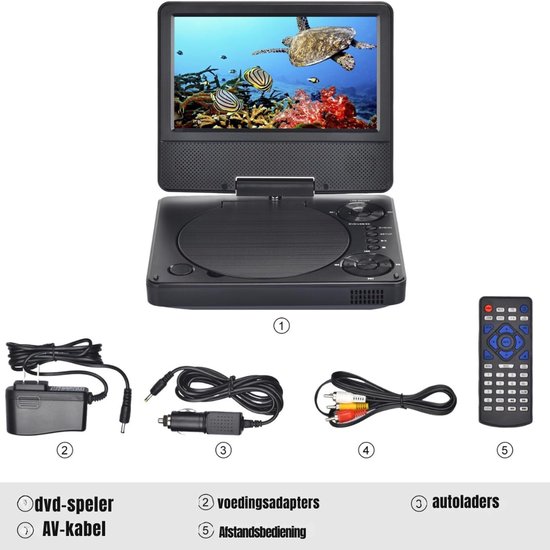 Nexvo® Draagbare DVD Speler - Externe DVD Speler - Externe cd Speler met Afstandsbediening - 7,5Inch Draaibaar HD-Scherm - Zwart - ‎19cm x 16cm x 4cm — afbeelding 2