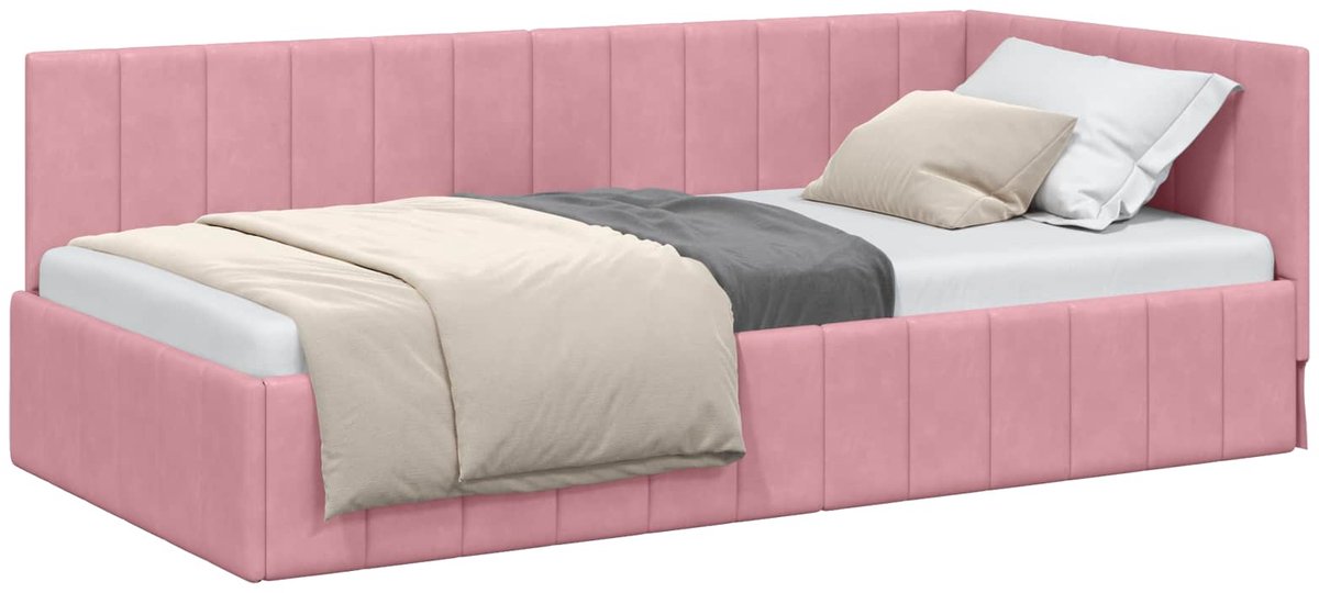 vidaXL - Hoek - Bed - Frame - met - hoofdeinde - Roze - 90 - cm - x - 190 - cm - Fluweel