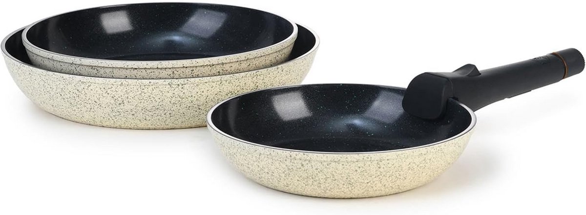 Set van 3 Koekenpannen (20/24/28 cm) met Keramische Antiaanbaklaag en Afneembaar Handvat
