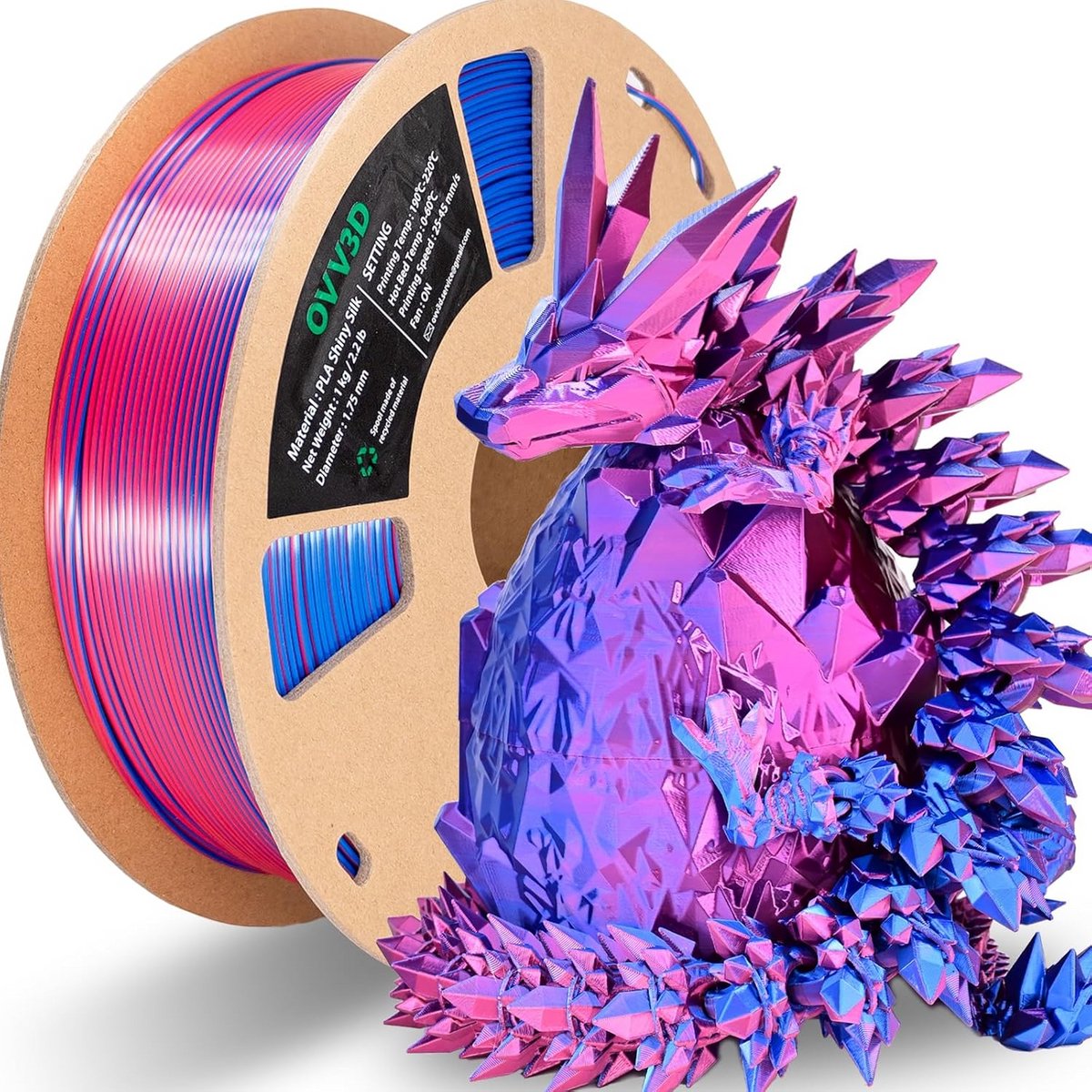Tweekleurig Zijde PLA Filament 1.75mm Rood Blauw voor 3D Printer - 1kg