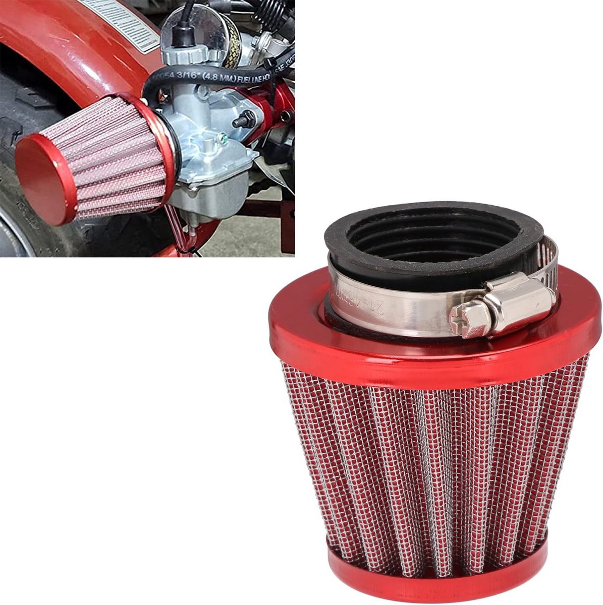 Universeel Luchtfilter 46mm Rood - K&N Vervanger voor Motor, Scooter, Crossmotor & ATV