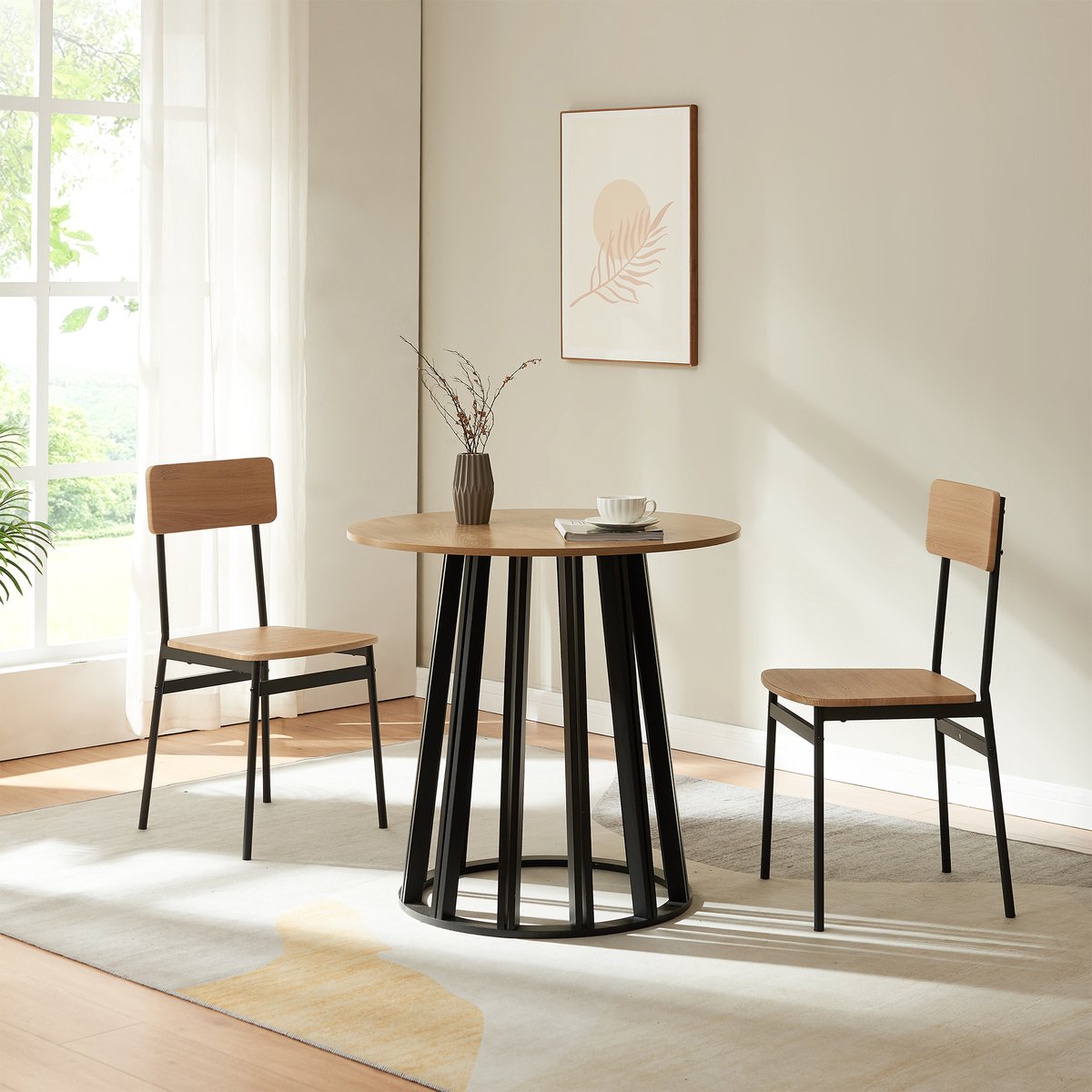en.casa Eettafel Lensuu rond zwart en eikenkleurig 80x76 cm [en.casa]