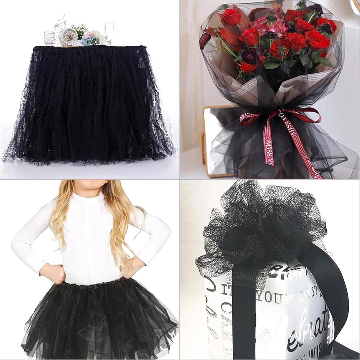 Tule rol voor bruiloftsdecoratie en tafelloper - zwart - breedte 30 cm - 91,4 meter