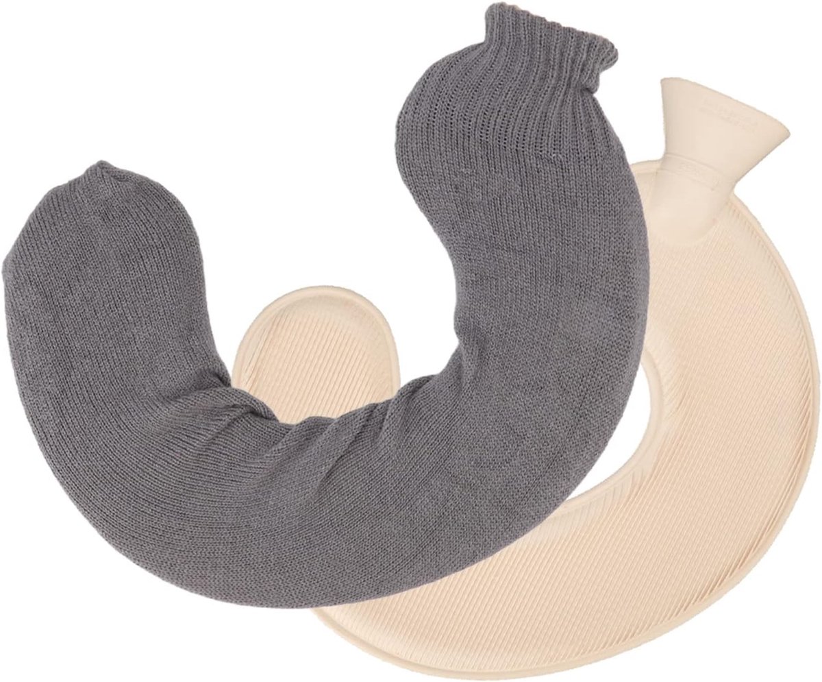 Warmwaterkruik met Gebreide Hoes en Riem - 1 Liter U-vormige Warmwaterkruik voor Nek, Schouders en Taille