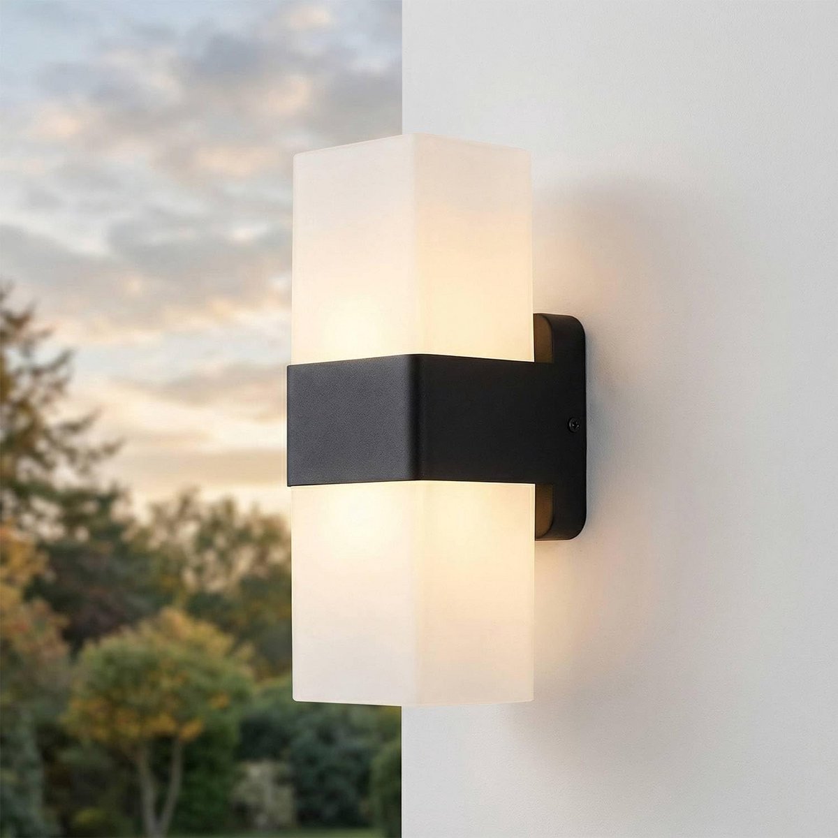 LED Buitenwandlamp Up Down Zwart Hoekig IP44 Warm Wit 3000K
