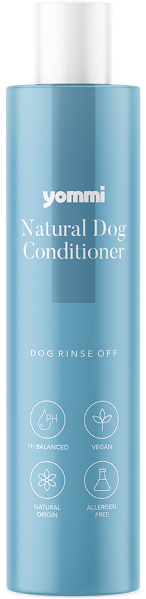 Yommi Honden conditioner Rinse Off 250ml - ontklit en maakt doorkambaar - Vegan formule - natuurlijke glans - vermindert klitten - na het wassen - alle vachttypes - zacht en glad en makkelijk doorkambaar te maken -
