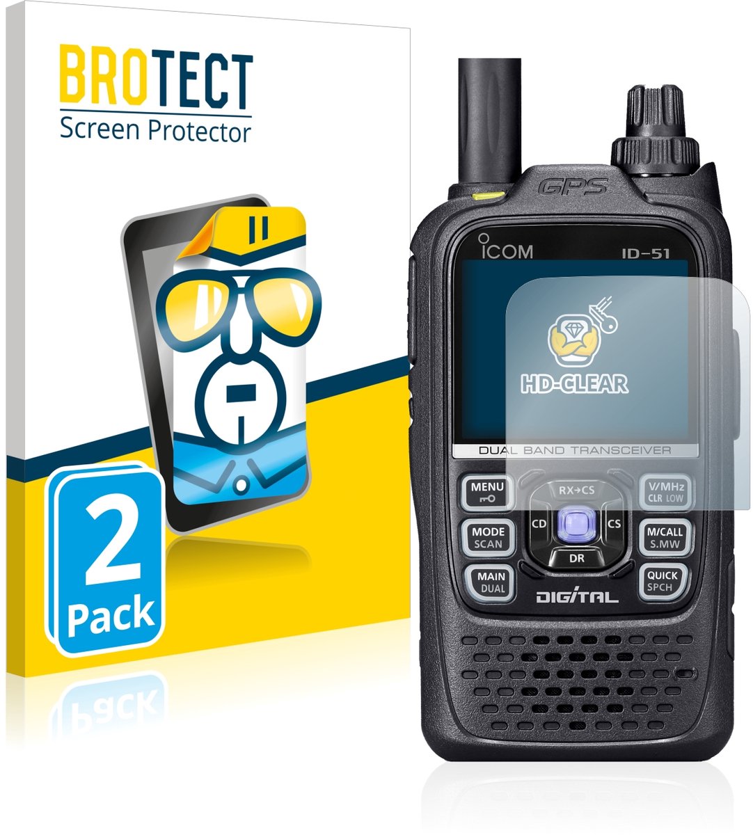 BROTECT - Screenprotector voor Icom ID-51 - Folie Beschermfolie transparant 2 Stuks