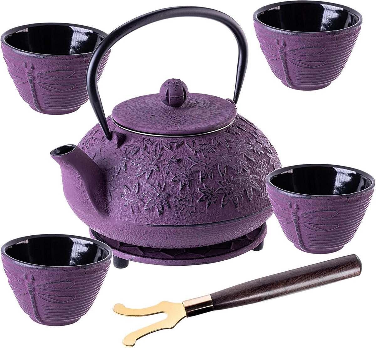 Gietijzeren Japanse Theepot Set met 4 Kopjes voor Losse Thee