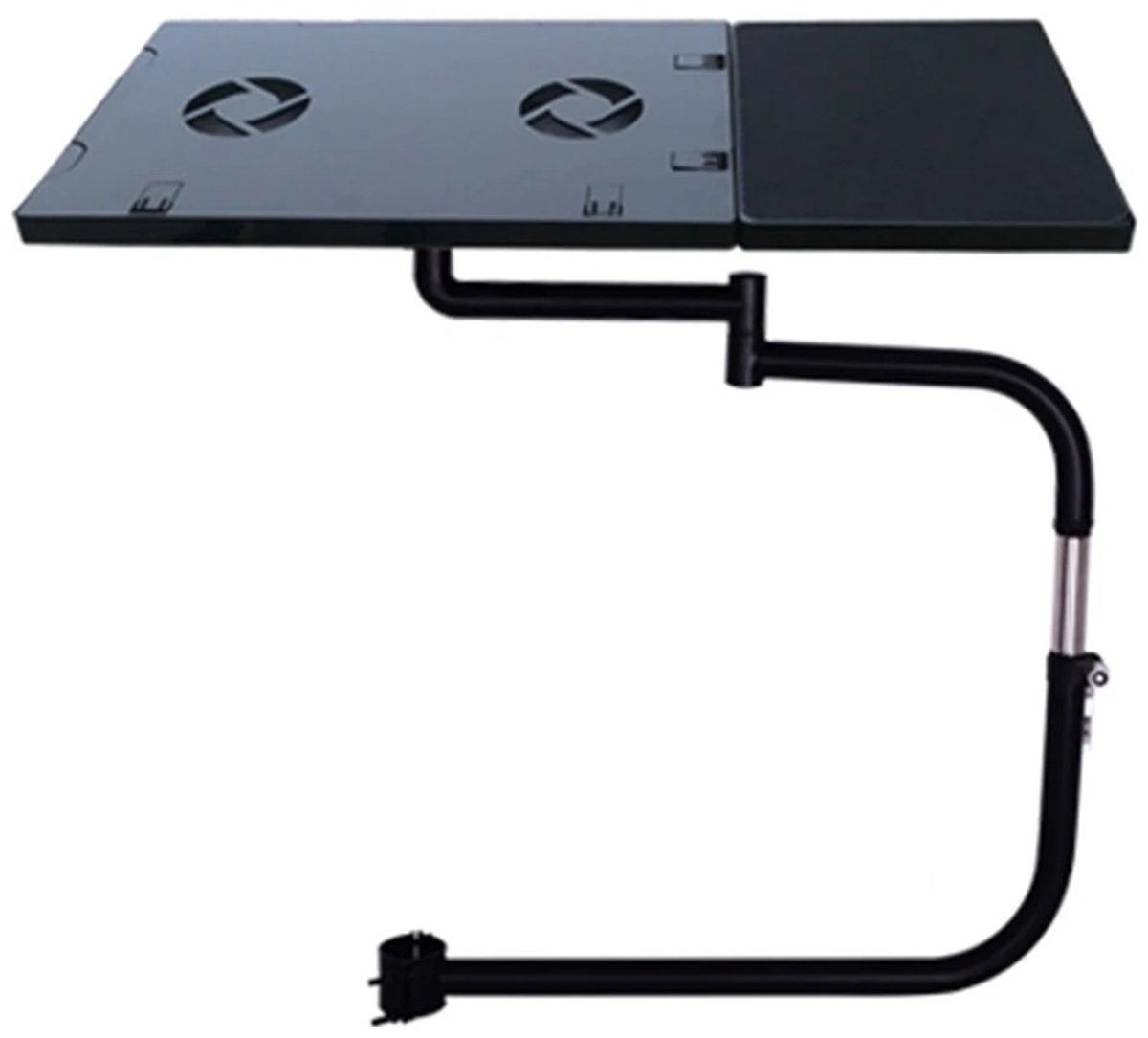 JAQZY Laptop Standaard - Verstelbaar - Bevestiging Stoel - Ergonomisch - USB Ventilatoren - 360° draaibaar en kantelbaar - Zwart
