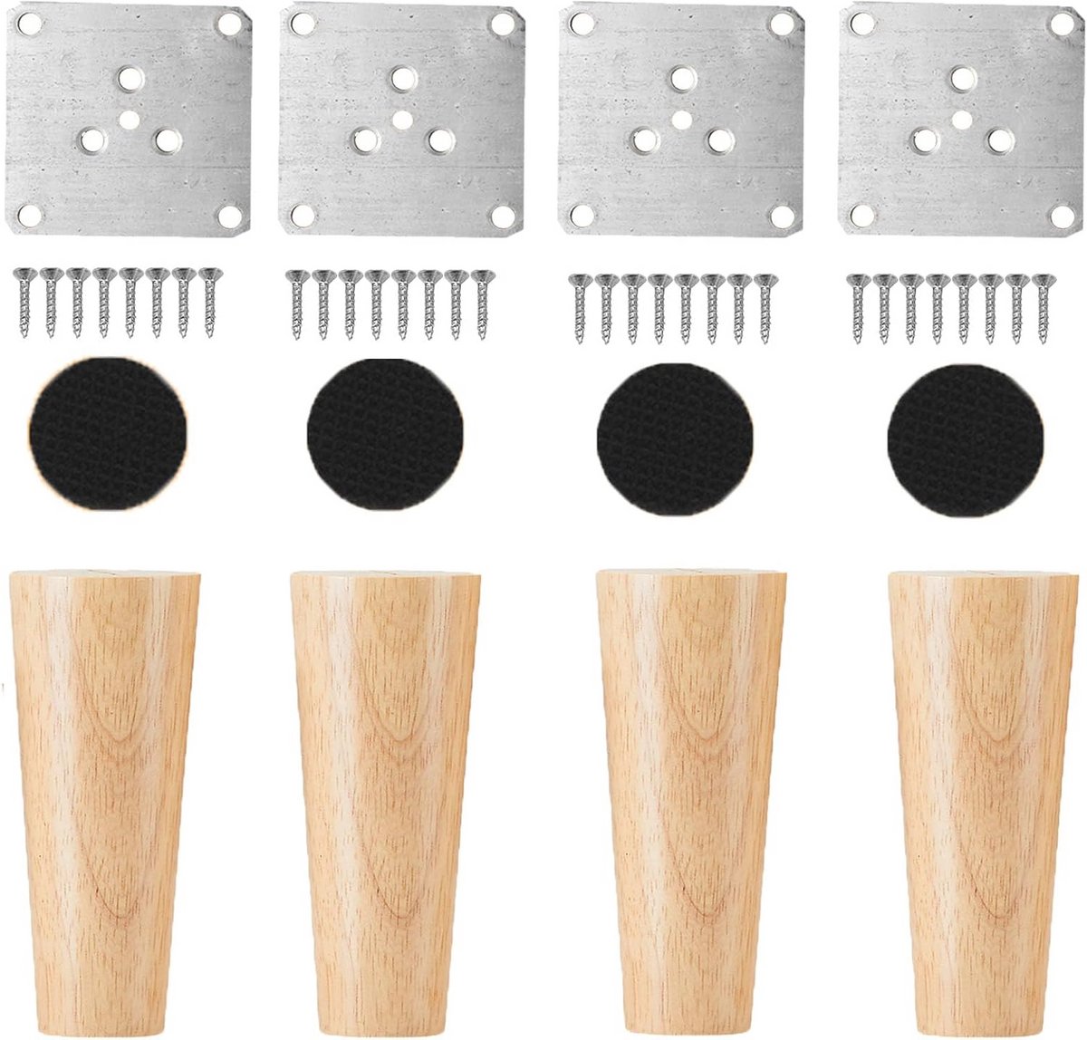 Set van 4 ronde houten sofa poten - vervangingspoten 15,5 cm naturel hout voor meubels