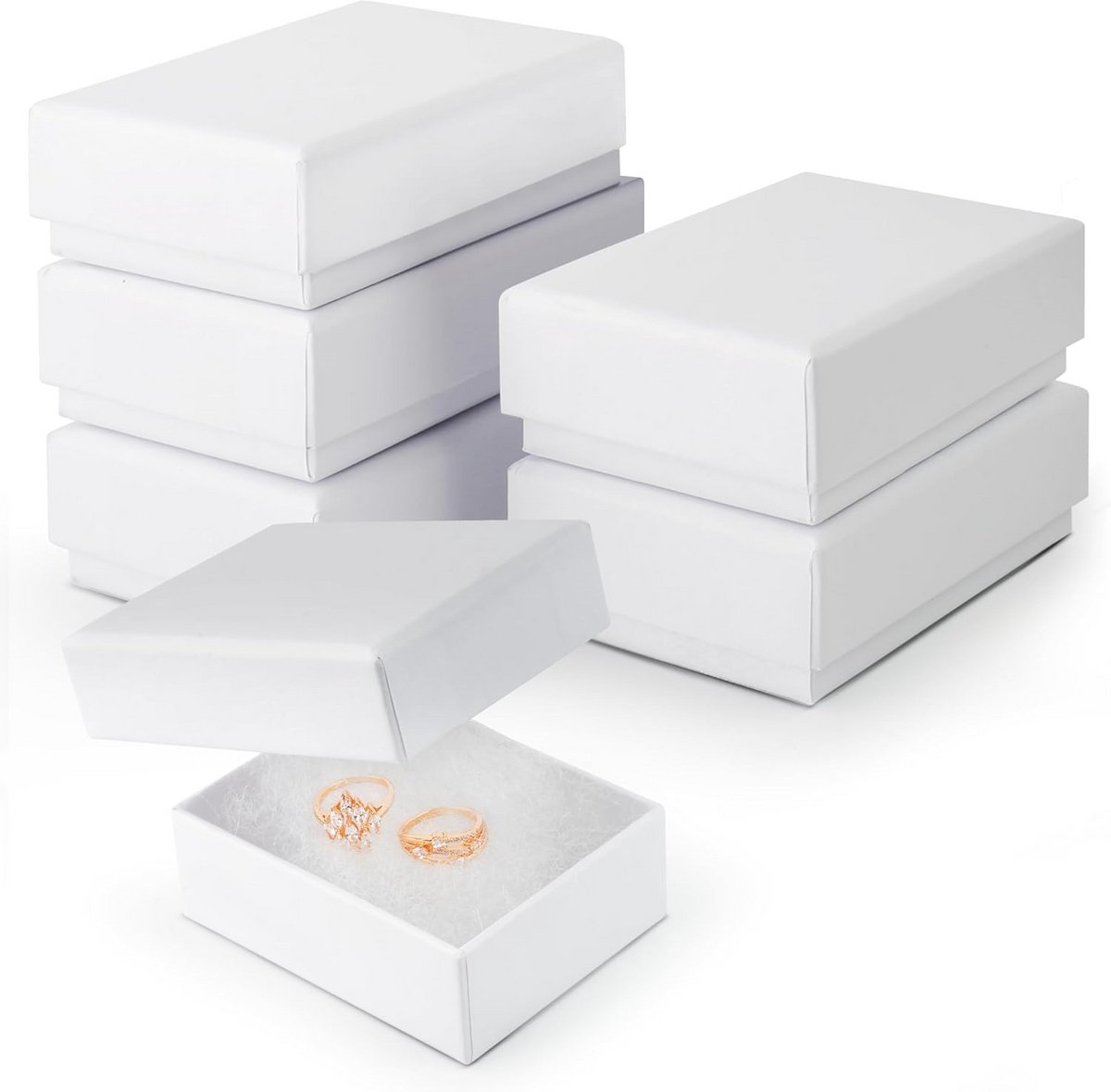 6 Stuks Witte Kartonnen Geschenkdoosjes met Katoenen Vulling - 3 x 2,8 x 1,1 inch - voor Sieraden, Munten en Verzamelobjecten