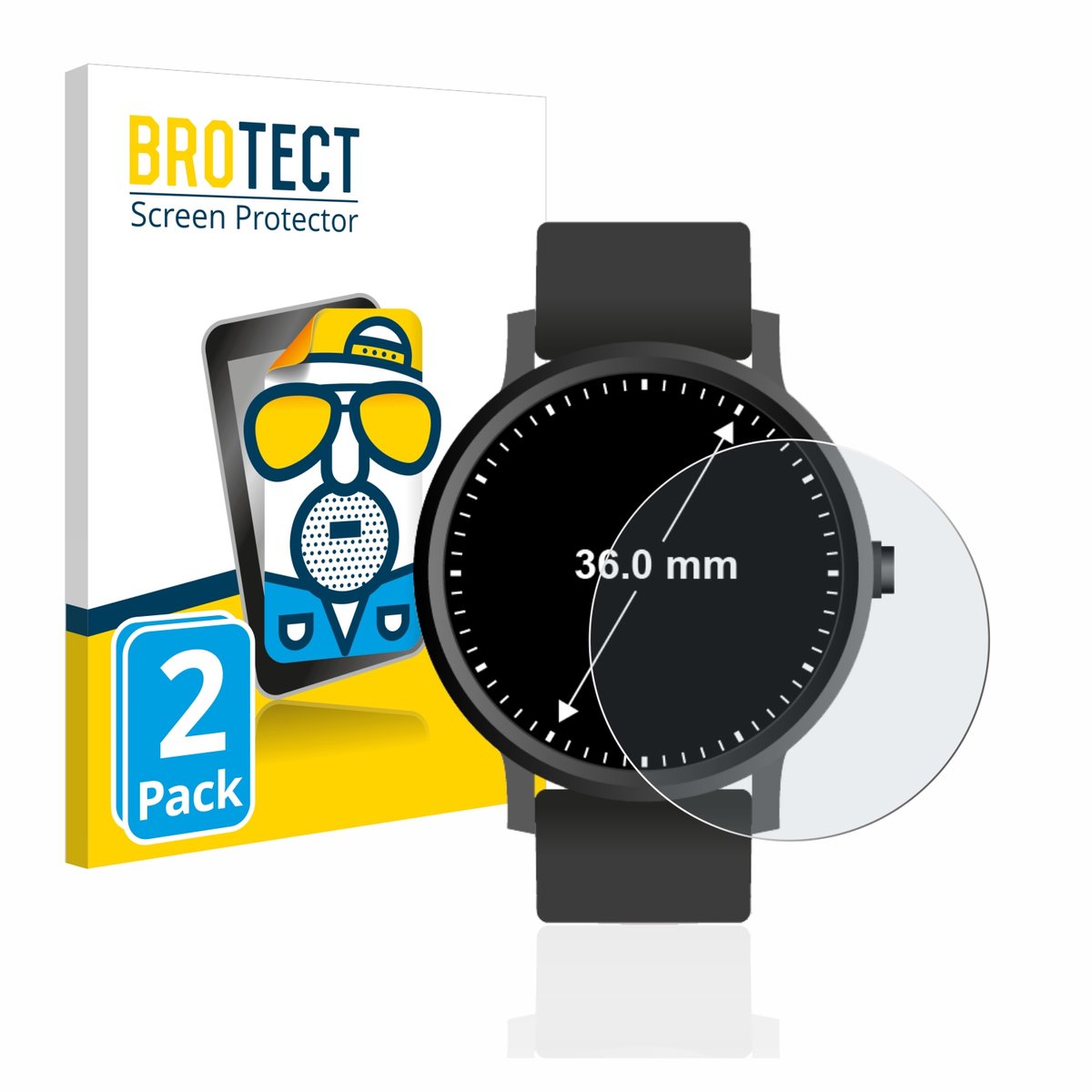BROTECT - Screenprotector voor Horloges (Rond, ø: 36 mm) - Folie Beschermfolie matte 2 Stuks