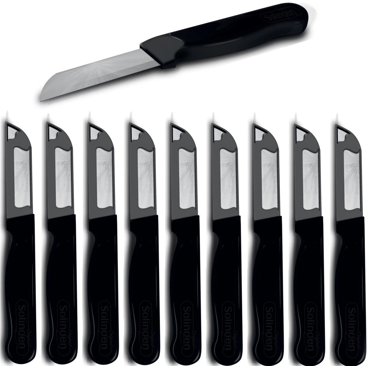 Solingen Schilmesje Robuust Handvat – RVS Glad – 16 cm met Blade Cover – Zwart – 10 Stuks