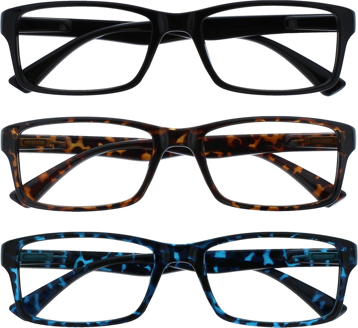3-Pack Leesbrillen Set +3.50 Sterkte Unisex Zwart Bruin Blauw