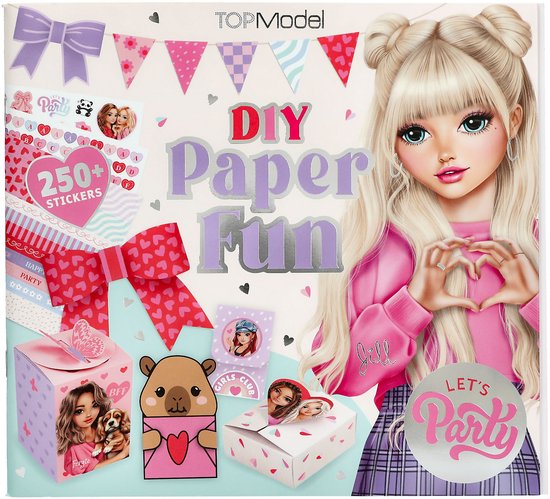 Knutselboek 'DIY Paper Fun' van TOPModel met TOPModel-afbeelding, versierde geschenkdoosjes, strikken en meer dan 250 stickers.