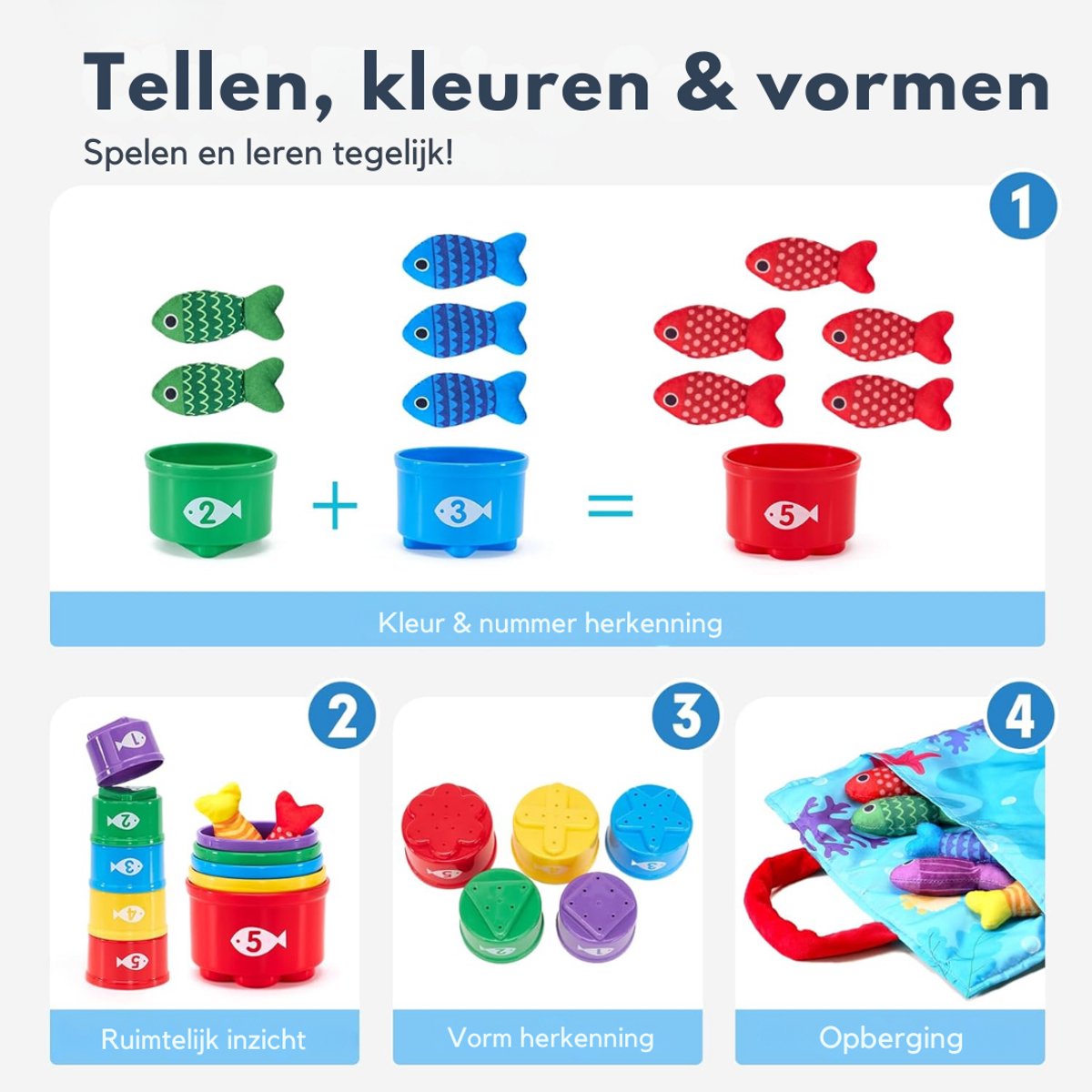 Homeblend Vissenspel - Montessori Speelgoed 1 jaar - Speelgoed 2 Jaar - Speelgoed Baby - Sensorisch Visspel - Fijne Motoriek - Vanaf 12 Maanden - Sorteerspel - 22-Delig — afbeelding 8