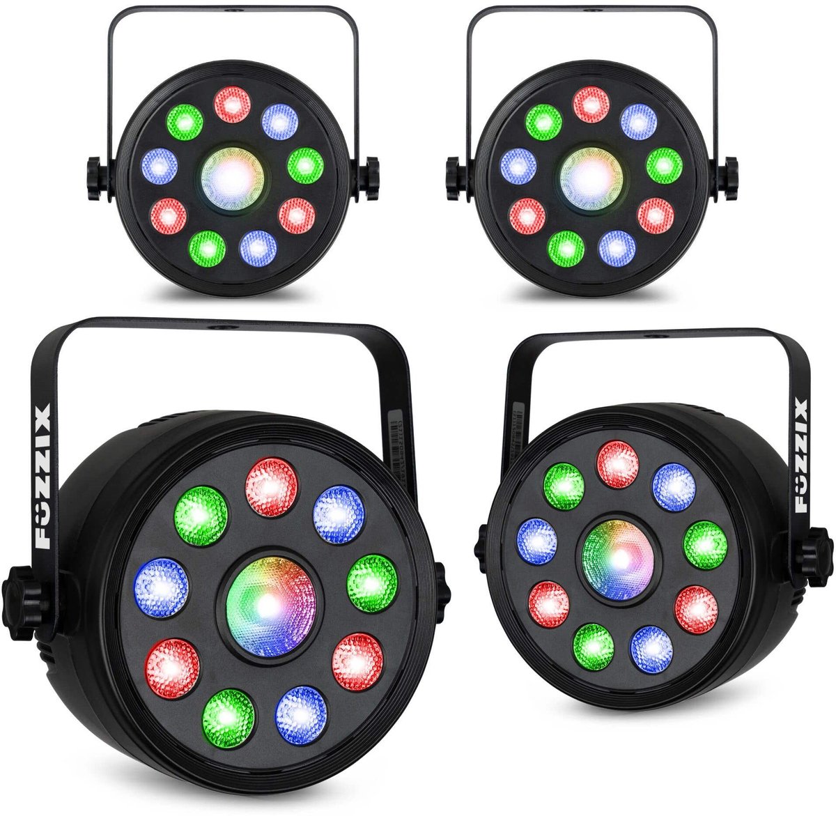 Fuzzix set van 4 PLF15 Party LED parren - 9x 2W RGB LED’s en 6W centrale LED - Met DMX