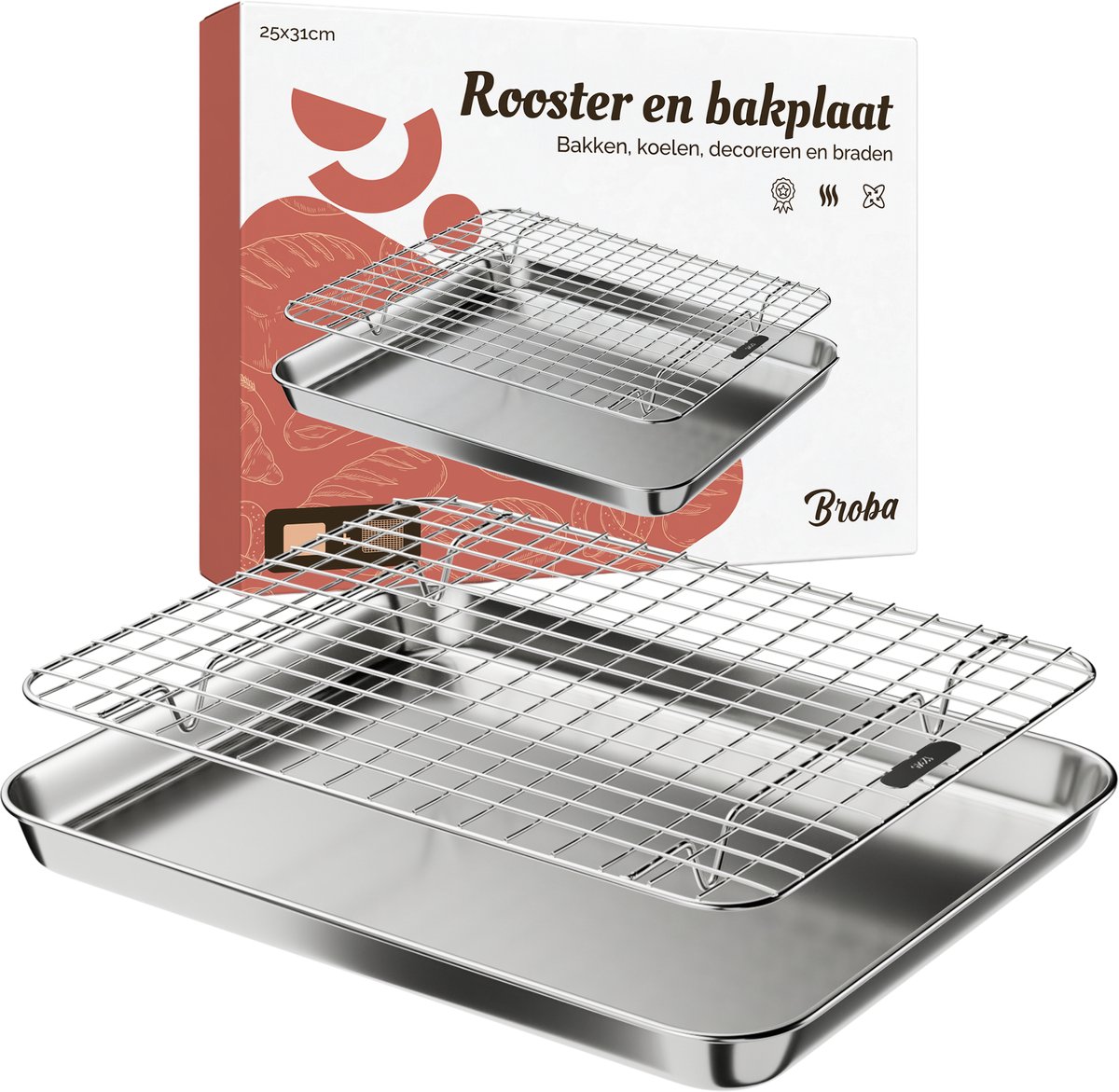 Bol.com Bakplaat voor Oven Braadslede met Rooster Ovenrooster - Taartrooster Ovenplaat Afkoelrooster - Grillrooster Braadslee Ov... aanbieding