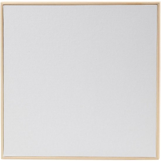 Wit canvas op een lichtgekleurd houten frame.