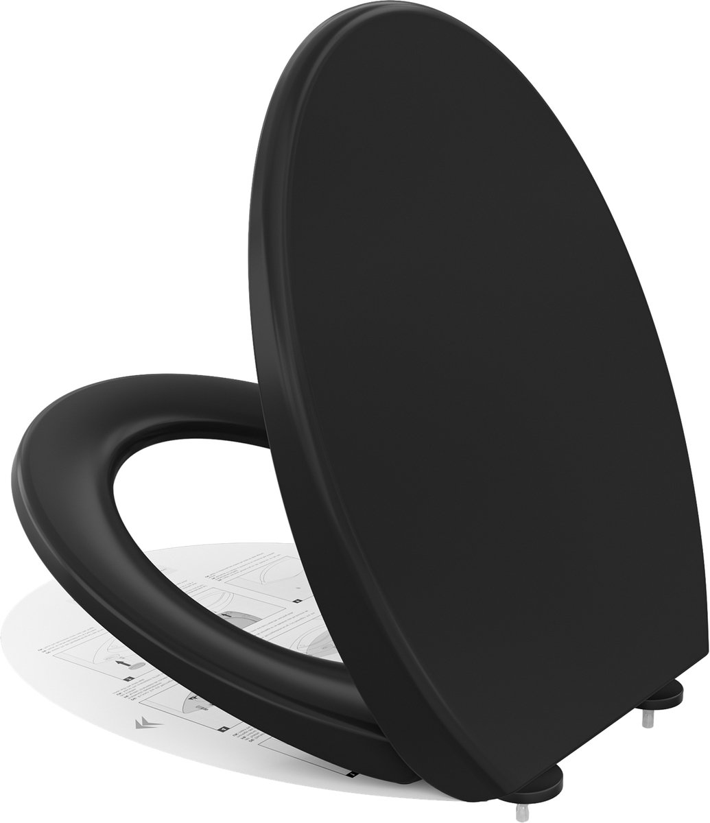 Auralum Max Toiletbril - Universele Vorm WC Bril - Duroplast - Zwart - Met Deksel - RVS Bevestiging - Met softclose - Toiletzitting