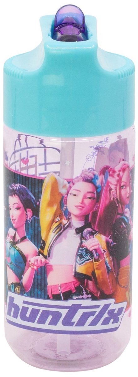 Kpop Demon Hunters Drinkfles Meisjes – Drinkbeker met Rietje – Kinder Waterfles voor School – Turquoise - Inhoud 430ML