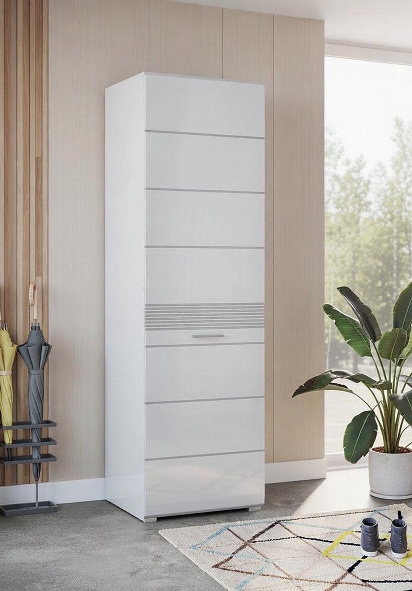 Linna Hoogglans Witte garderobekast 190 cm met kledingroede en schoenenvakken – Casa Serena – 190 cm – Casa Dorada