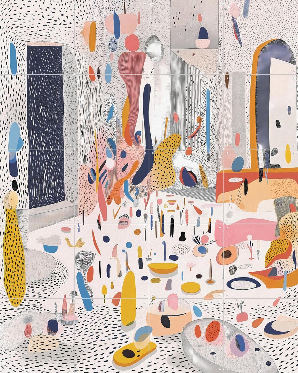 IXXI Plaza Patterns, Artclaud - 80 x 100 cm - Gratis ophangtool - Grote wanddecoratie en posters - Kleurrijk, Digitale Kunst, Speels, Illustraties