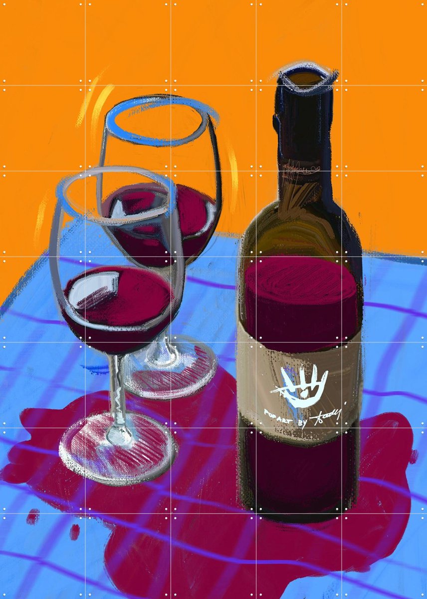 IXXI Winesday, Pop-art by Tadej - 100 x 140 cm - Gratis ophangtool - Grote wanddecoratie en posters - Kleurrijk, Pop art, Illustraties, Eten &