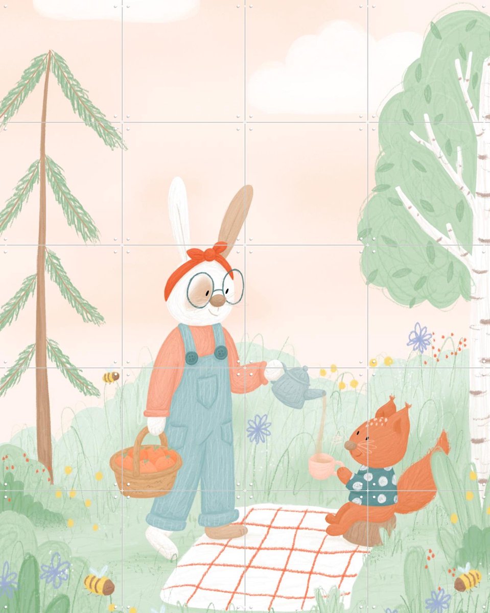 IXXI Spring Picknick, Studio Phie - 80 x 100 cm - Gratis ophangtool - Grote wanddecoratie en posters - Kleurrijk, Fantasierijk, Speels, Illustraties