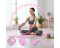Pilates Set Voor Thuis – 5 Delige Pilates Ring Set met Yogabal 25 cm – Fitness Set en Pilates Accessoires voor Training en Core Oefeningen – Roze