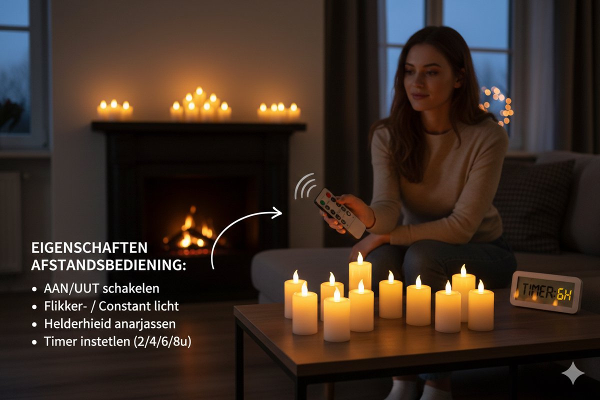 Oplaadbare waxinelichtjes 6X Smartstuff – Theelichtjes oplaadbaar - 6 flikkerende LED waxinelichtjes – met afstandsbediening – met oplaadstation – 75+ uur brandtijd – veilig & duurzaam – theelichtjes – nep kaarsen — cadeau in Wonen & Interieur - foto 5