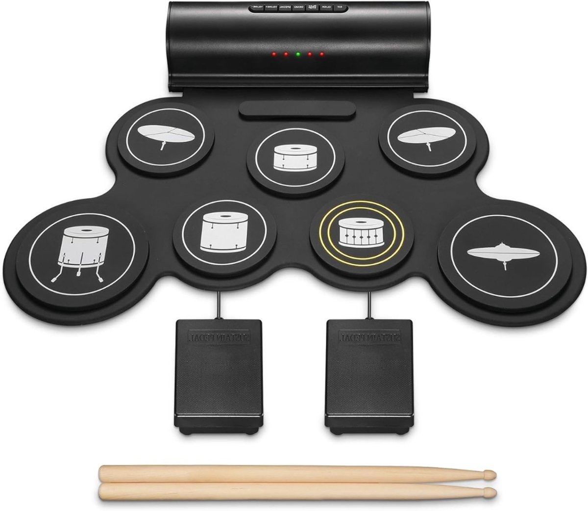 VIN® Elektrisch Drumstel met Drumstokken - Drumstel voor Kinderen of Volwassenen - Drumstel Elektronisch – Met 7 Digitale Drumpad - Met Hoofdtelefoonaansluiting – Zwart