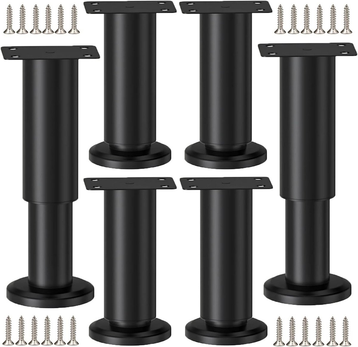 6 Stuks Verstelbare Meubelpoten Metaal Zwart 8-12 cm Hoogte Verstelbaar
