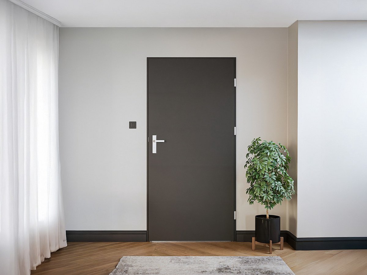 Vente-unique Roestvrijstalen voordeur H 207 x B 100 cm antraciet - links duwend 68 cm dikte -- LUSADA