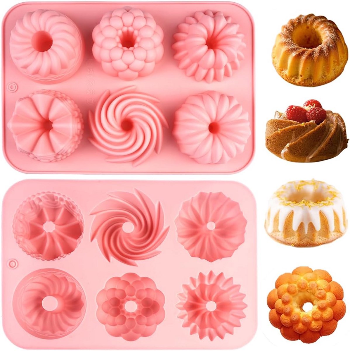 Set van 2 Roze Mini Turban Bakvormen van Siliconen voor Cakes en Muffins