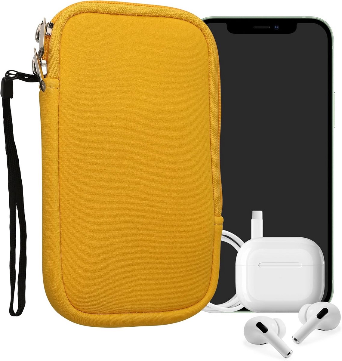 Universele Telefoonhoes voor 5.5 inch Smartphones met Ritssluiting en Polsband - Honinggeel