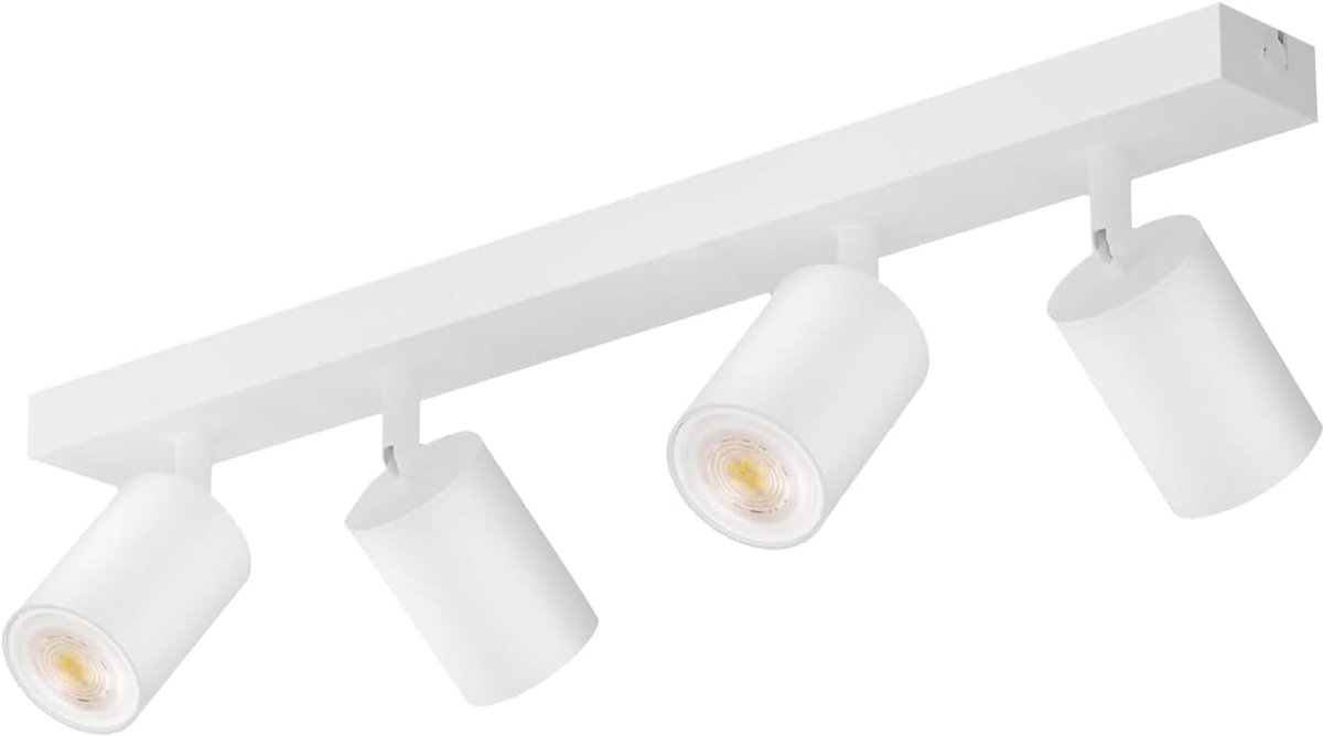 Glitzerlife Led-plafondspot, 4 lichtpunten, wit, plafondlamp, GU10, moderne metalen spot, draaibaar 350 graden, plafondspot voor woonkamer, slaapkamer, keuken, hal