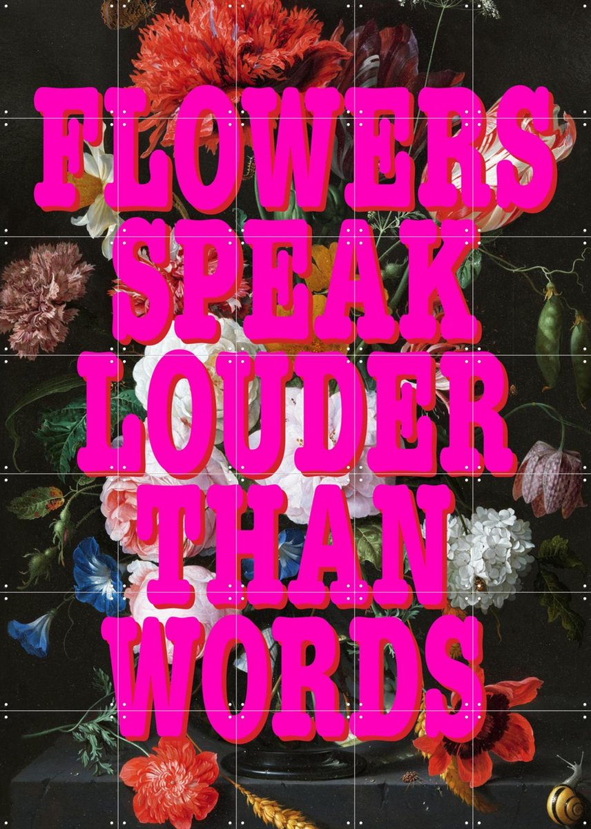 IXXI Flowers Speak Louder, Studio Turbo - 100 x 140 cm - Gratis ophangtool - Grote wanddecoratie en posters - Pop art, Kleurrijk, Typografie