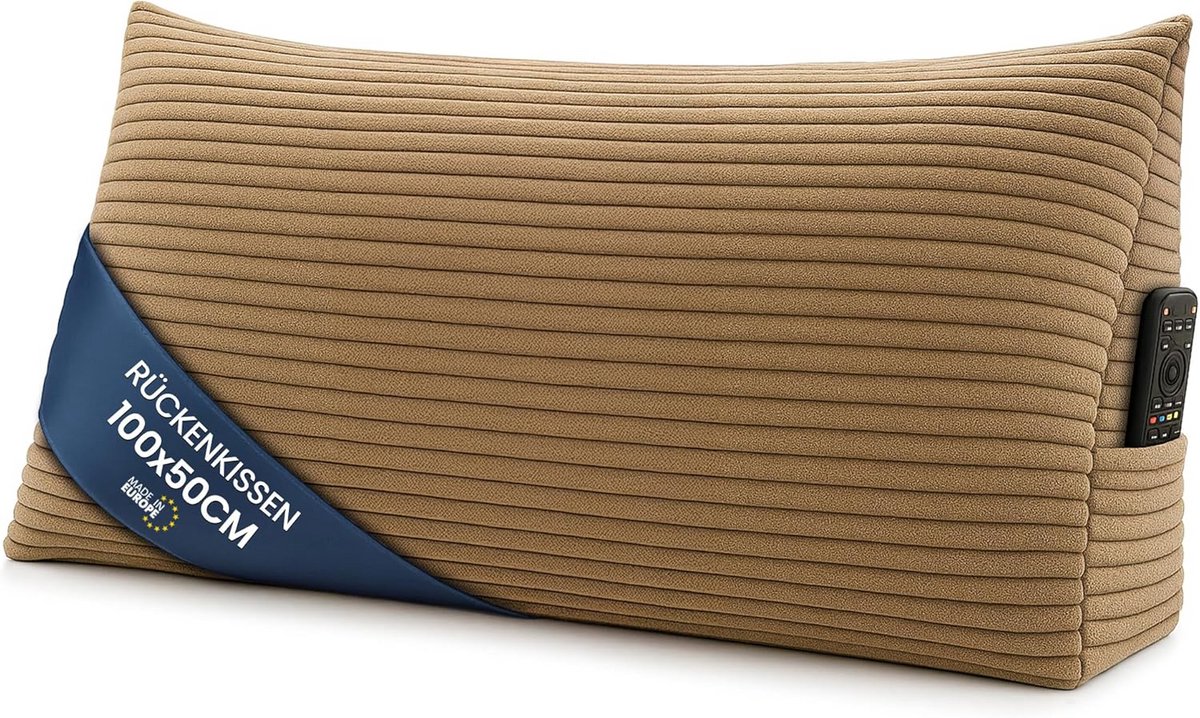 Extra Breed Rugkussen 100cm voor Bank en Bed - Groot Leeskussen met Zijvak