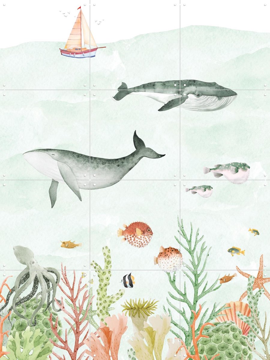IXXI Sealife, Creative Lab Amsterdam - 60 x 80 cm - Gratis ophangtool - Grote wanddecoratie en posters - Illustraties, Grafisch Ontwerp, Speels