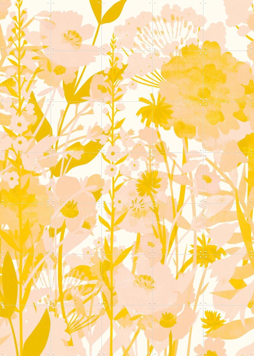 IXXI Flower Garden yellow, Lotte Dirks - 100 x 140 cm - Gratis ophangtool - Grote wanddecoratie en posters - Illustraties, Kleurrijk, Planten