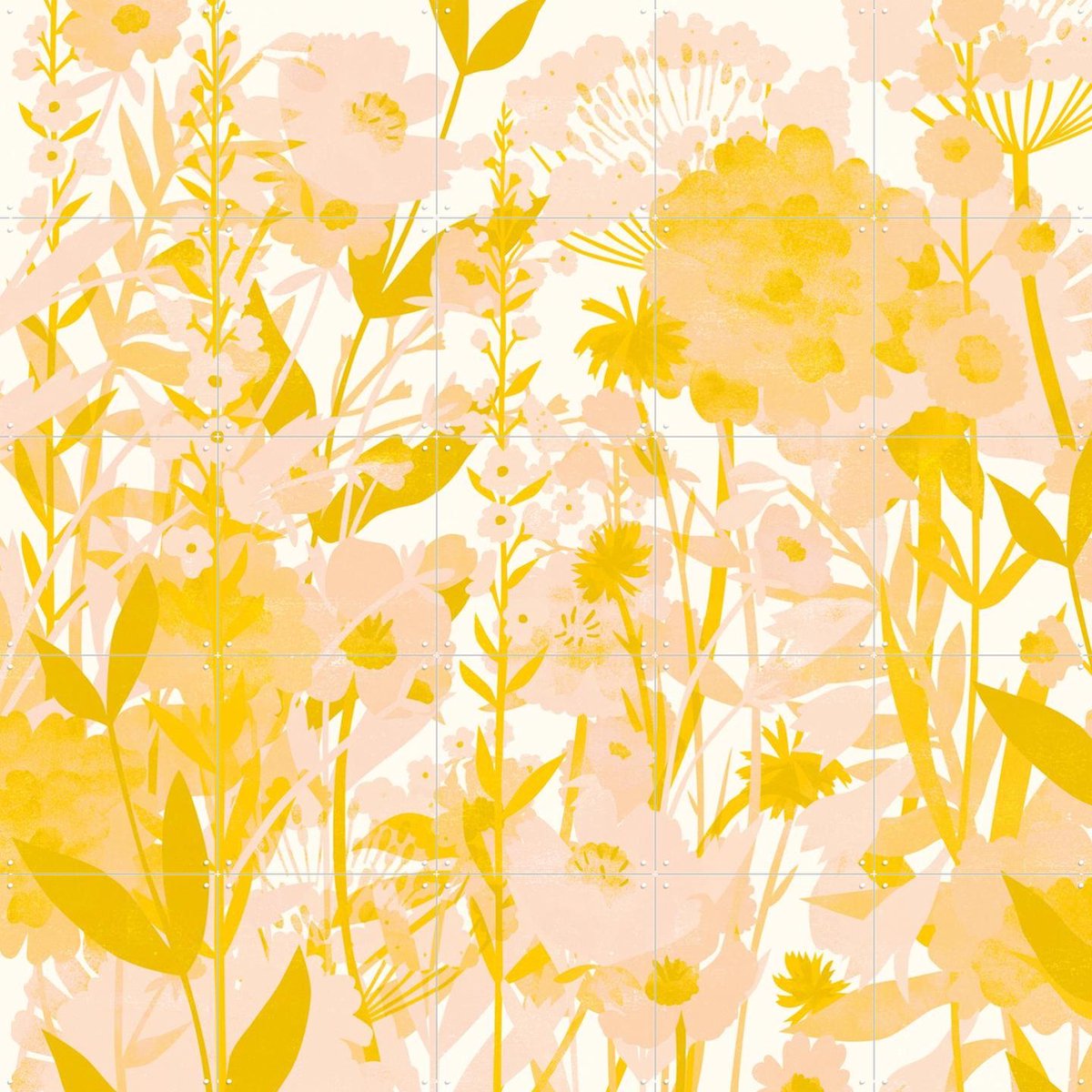 IXXI Flower Garden yellow, Lotte Dirks - 100 x 100 cm - Gratis ophangtool - Grote wanddecoratie en posters - Illustraties, Kleurrijk, Planten