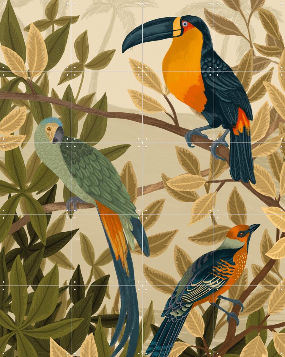 IXXI Paradise, Goed Blauw - 80 x 100 cm - Gratis ophangtool - Grote wanddecoratie en posters - Illustraties, Botanisch, Natuur, Planten, Vogels