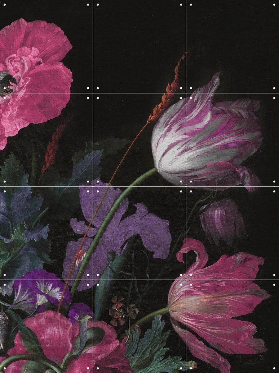 IXXI Golden Age Moody Florals II, Bloomery Decor - 60 x 80 cm - Gratis ophangtool - Grote wanddecoratie en posters - Klassiek, Olieverf, Eetkamer