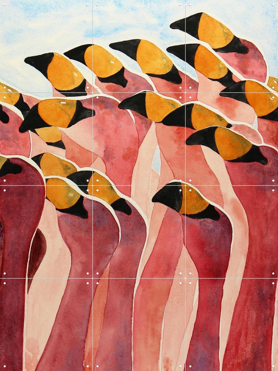IXXI The Pink Flamingos, Natalie Bruns - 60 x 80 cm - Gratis ophangtool - Grote wanddecoratie en posters - Aquarel, Speels, Abstract, Kleurrijk