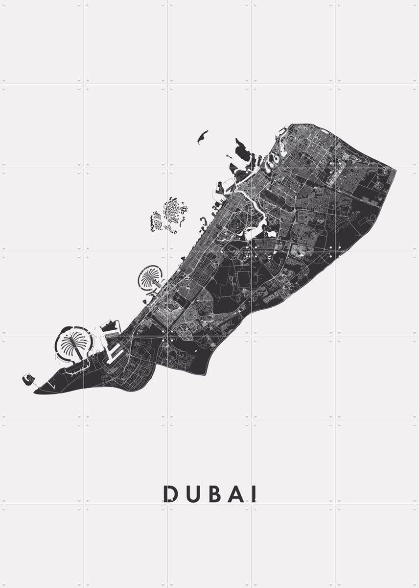 IXXI Dubai City Map, Kunst in Kaart - 100 x 140 cm - Gratis ophangtool - Grote wanddecoratie en posters - Minimalisme, Grafisch Ontwerp, Geometrische